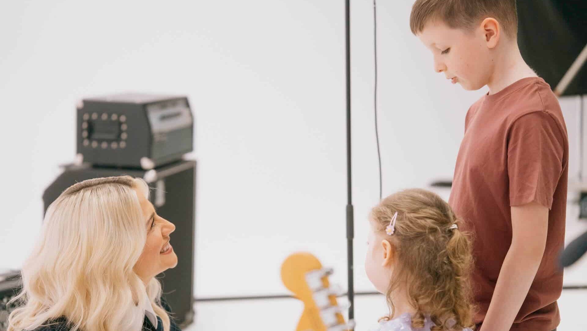 Tilly and her brother in the studio